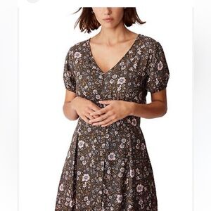 Cotton On Jordyn Floral Raven Chloe Puff Sleeve Midi Dress Side Slit Size XS
